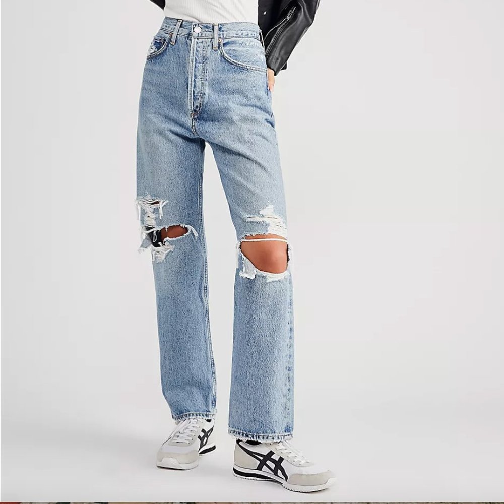 Agolde 90s Mid Rise Straight Leg Loose Fit Destroyed Jeans in Fall Out size 26
